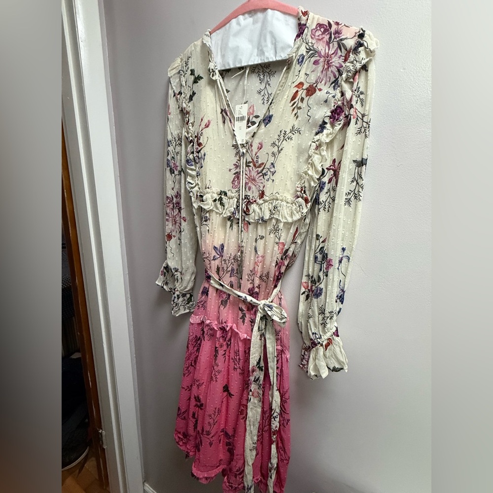 NWT Anthropologie Floral Long Sleeve Dress ~ Cream/Pink Gorgeous Fade Women’s 14 - Picture 5 of 15